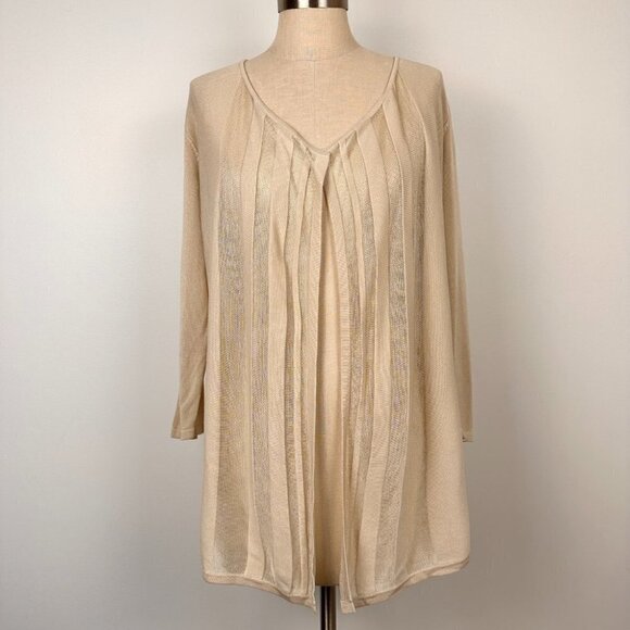 Les Collections Mat Womens Lightweight Open Knit Cardigan Size Medium Beige New - Picture 1 of 11